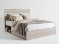 Camas dobles de madera 205x165x95 cm - roble claro-gris - con cabecero y almacenaje lateral