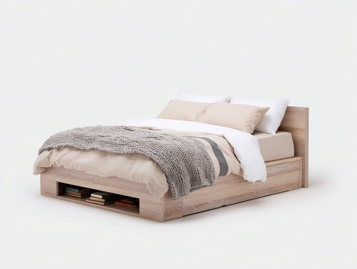 Camas dobles madera 200x160x95 cm - beige-marrón - diseño moderno con almacenamiento integrado