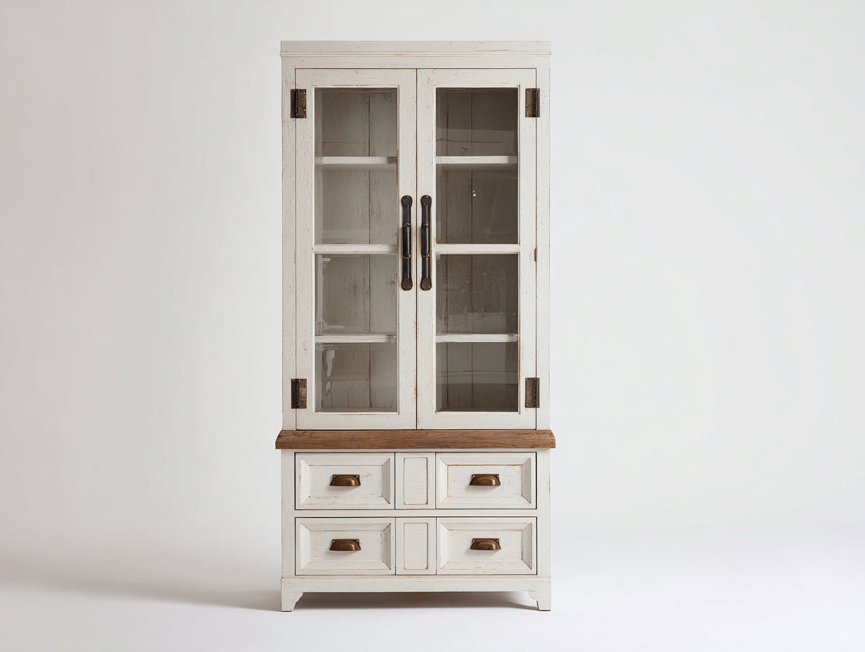 Vitrinas madera y vidrio 95x42x185 cm - blanco-marrón - estilo rústico con cajones