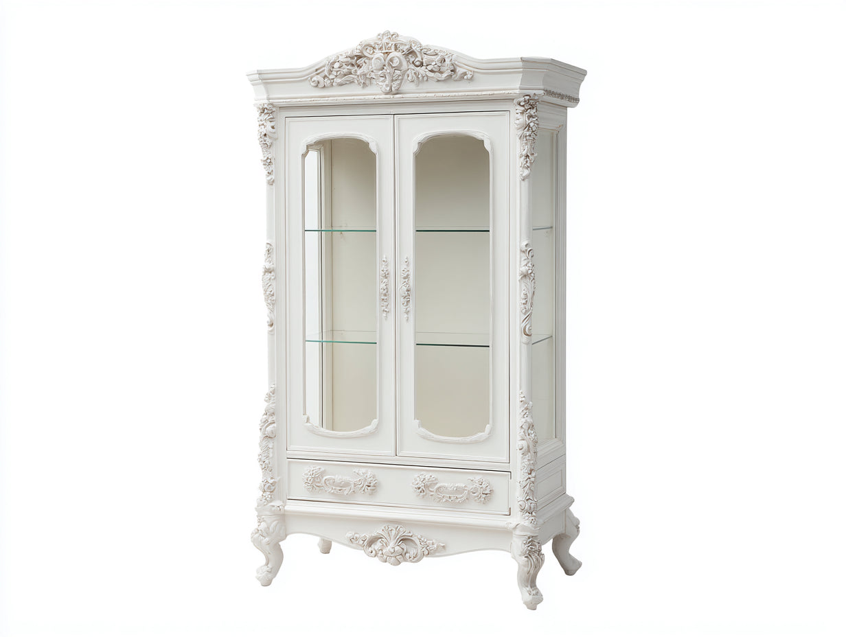 Vitrinas madera y vidrio 95x45x185 cm - blanco - estilo clásico ornamental