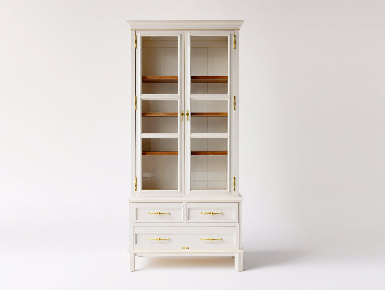 Vitrinas de madera y vidrio 90x40x190 cm - blanco-marrón - estilo clásico con cajones