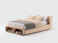 Camas dobles de madera 210x165x85 cm - madera clara - con almacenaje frontal
