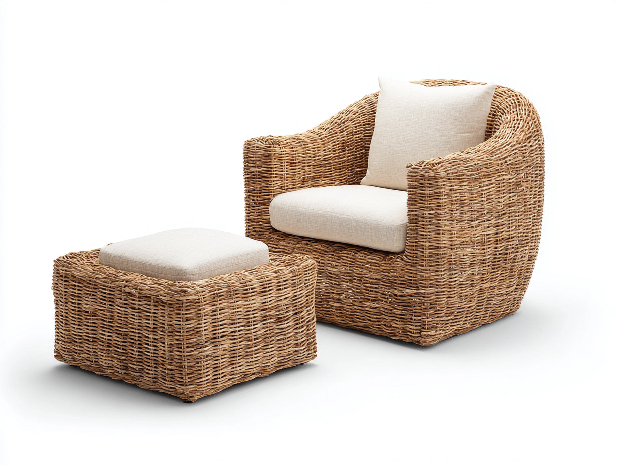 Sillones de ratán con reposapiés 100x92x85 cm - marrón-beige - diseño exterior curvo