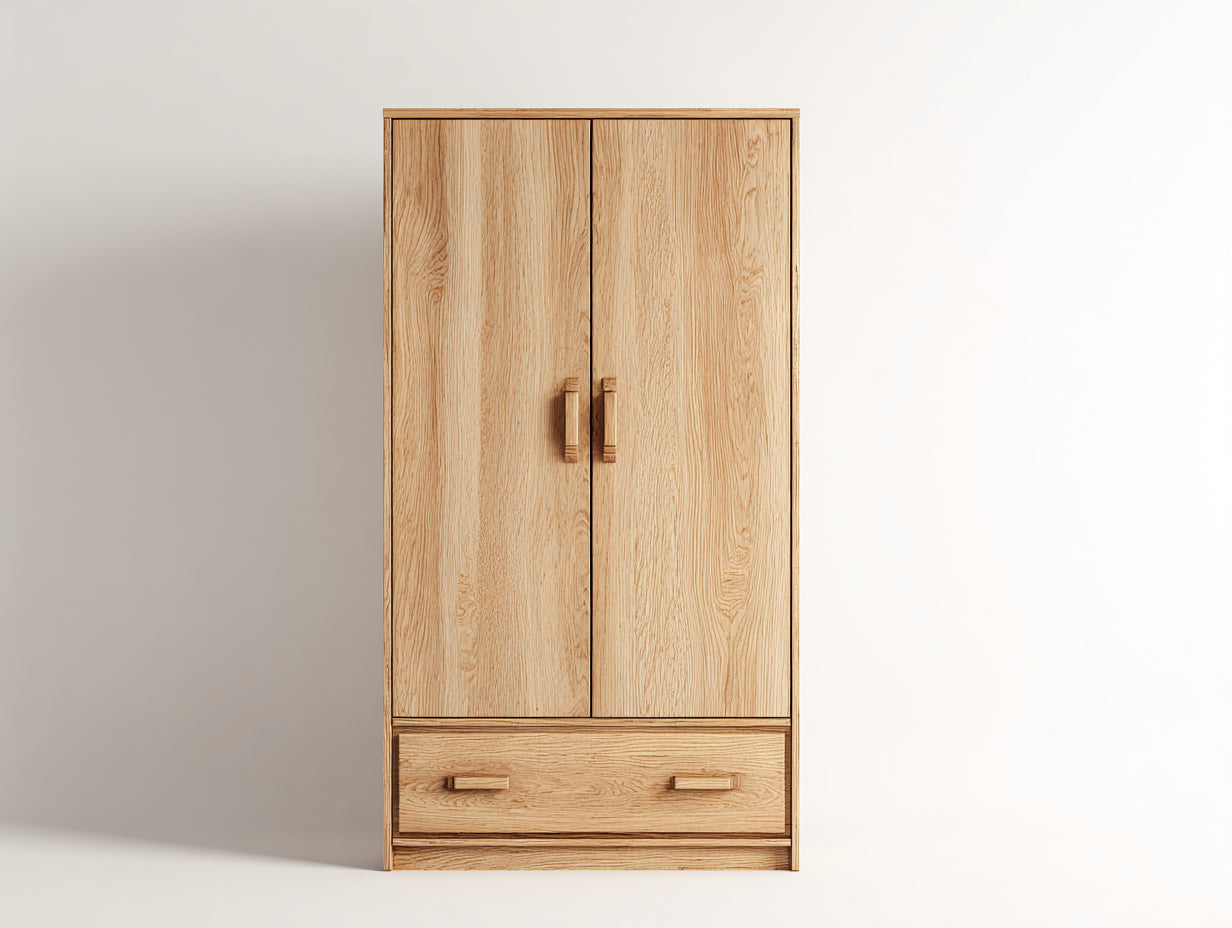 Armarios 90x55x190 cm - madera marrón claro - estilo natural con 2 puertas y 1 cajón