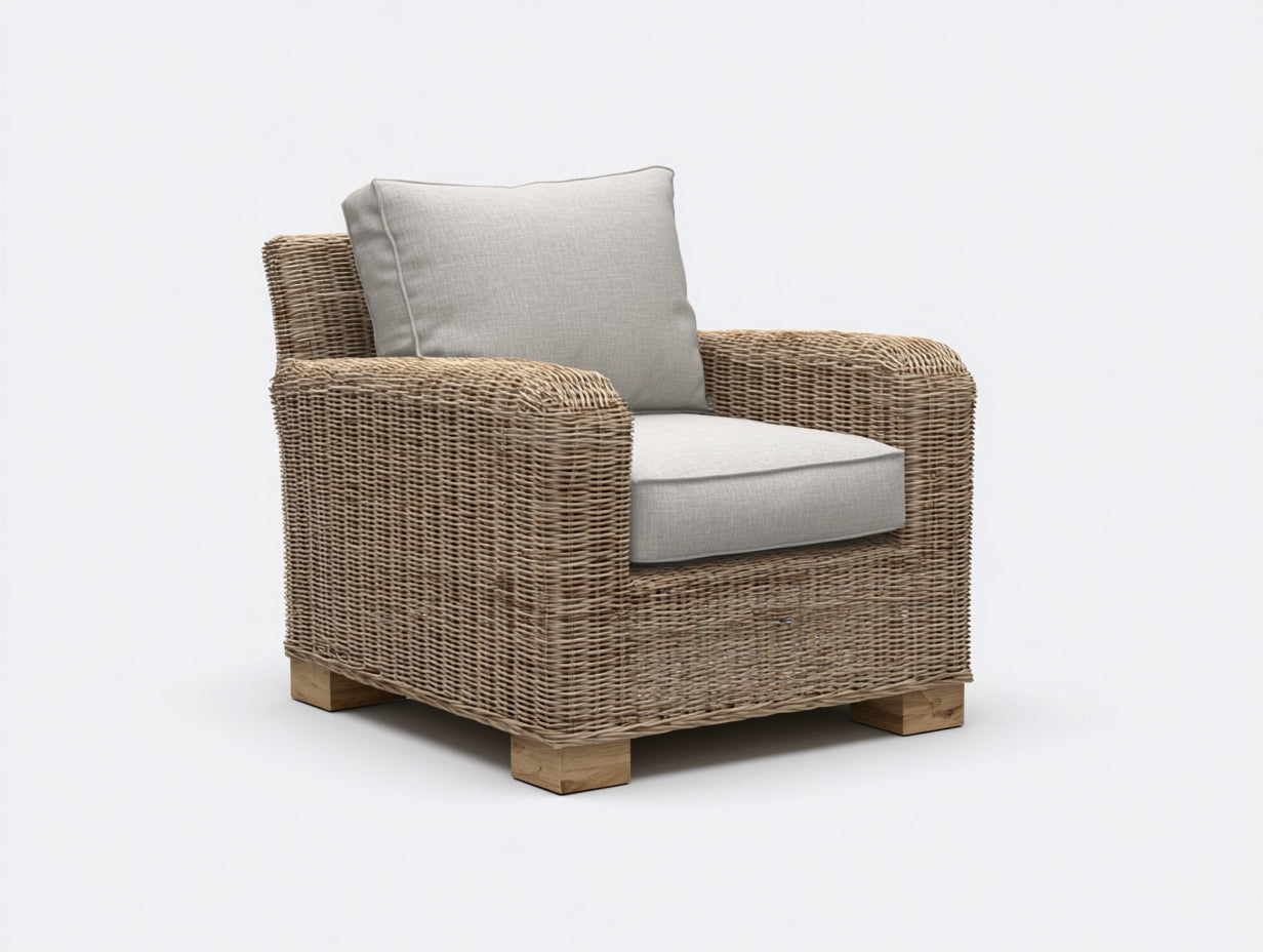 Sillones de ratán ratán y tela 92x85x88 cm - marrón-beige - diseño moderno para descanso