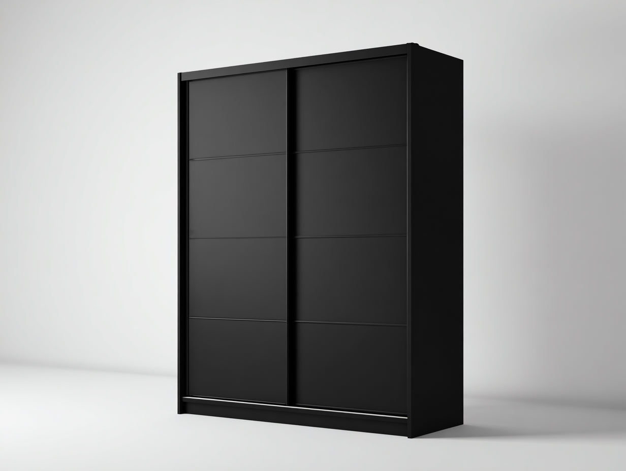 Armarios madera 160x60x210 cm - negro - diseño moderno con puertas correderas