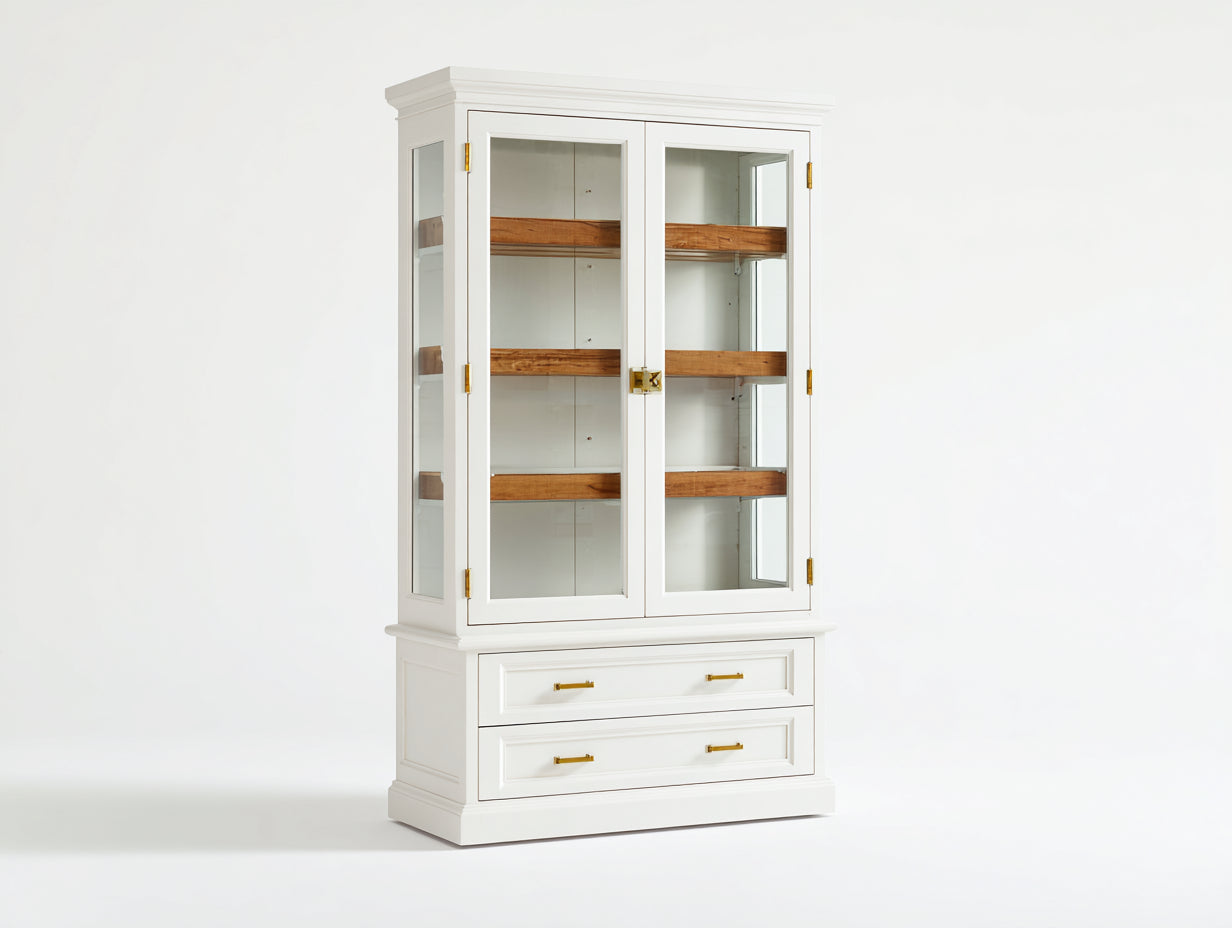 Vitrinas 95x40x190 cm - madera y vidrio blanco-marrón - estilo clásico con 2 puertas y 2 cajones