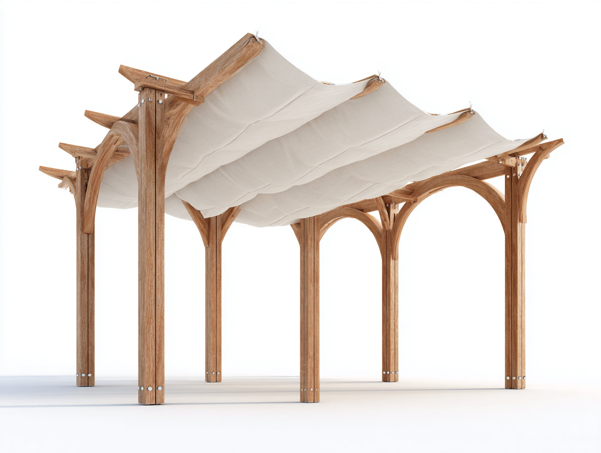 Pérgola de jardín madera 400x300x260 cm - marrón-beige - diseño clásico con toldo