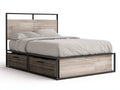 Camas dobles 200x160x105 cm - metal negro y madera marrón-beige - estilo industrial con 2 cajones