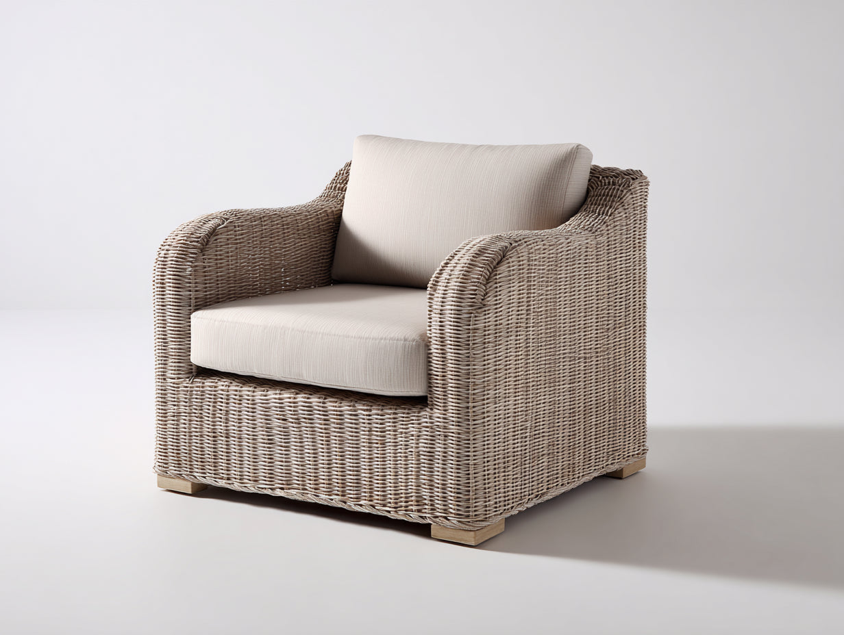 Sillones de ratán 92x86x78 cm - ratán natural y cojines beige - estilo mediterráneo para exterior