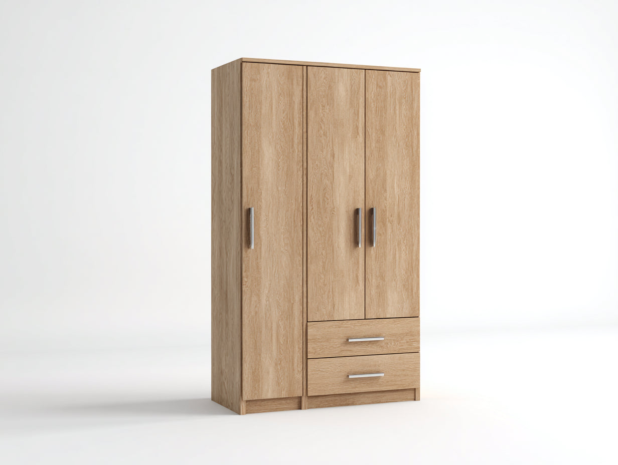 Armarios 120x55x190 cm - madera marrón claro - estilo moderno con 3 puertas y 2 cajones