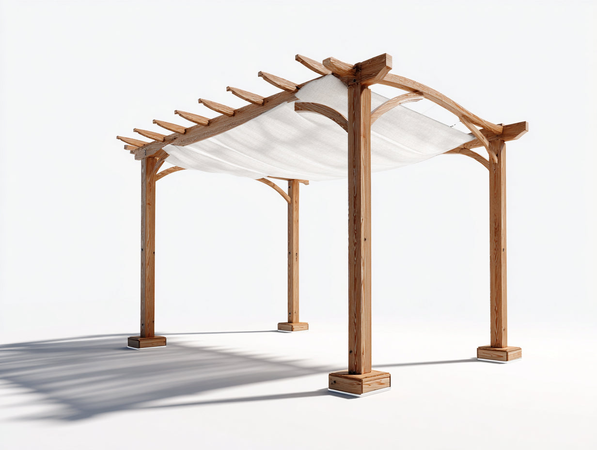 Pérgola de jardín madera 320x300x255 cm - marrón-beige - diseño rústico con toldo