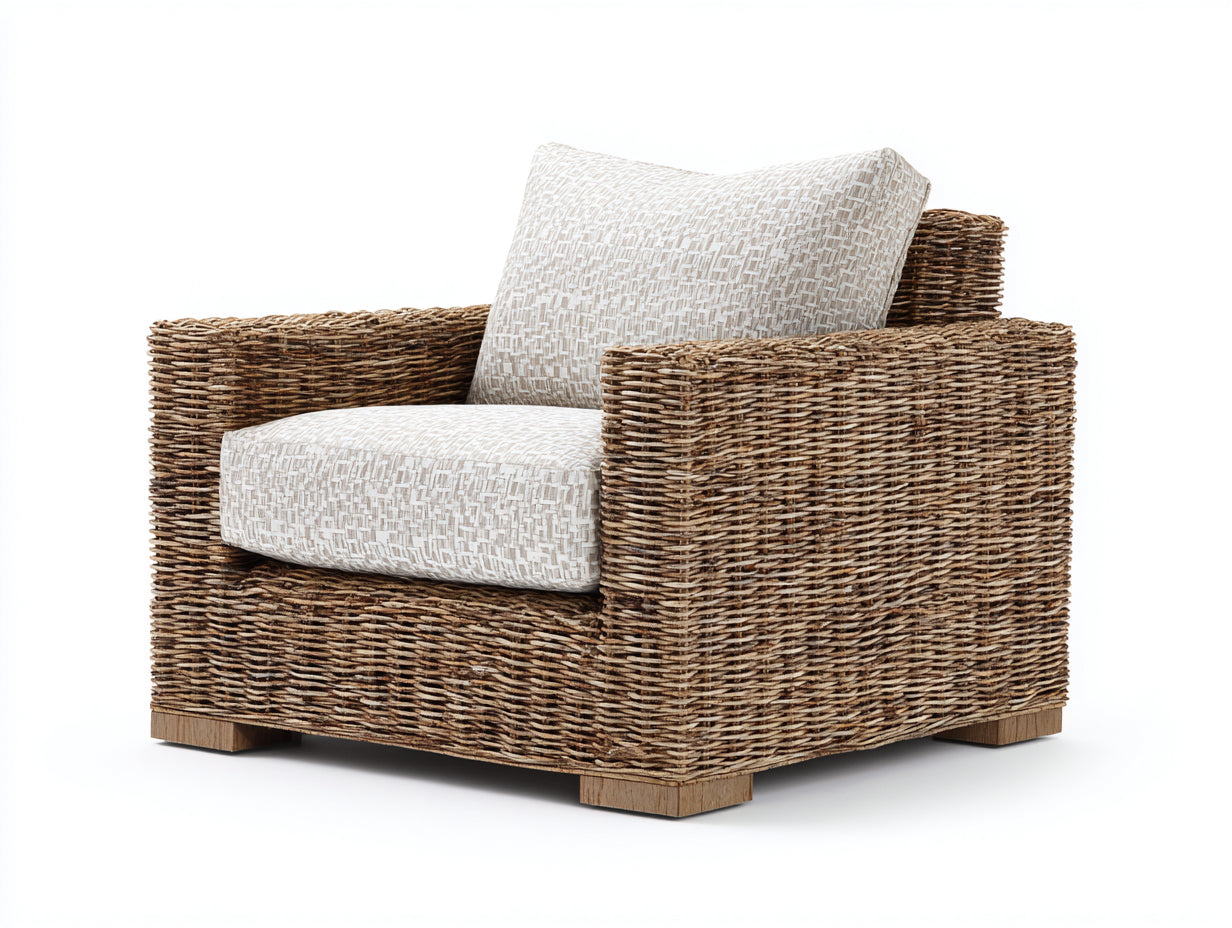 Sillones de ratán con tapizado 102x88x80 cm - marrón-beige - diseño exterior de brazos rectos