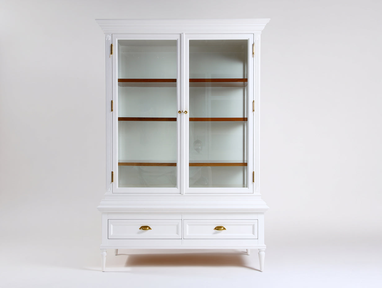 Vitrinas madera y cristal 100x46x198 cm - blanco-marrón - diseño clásico refinado