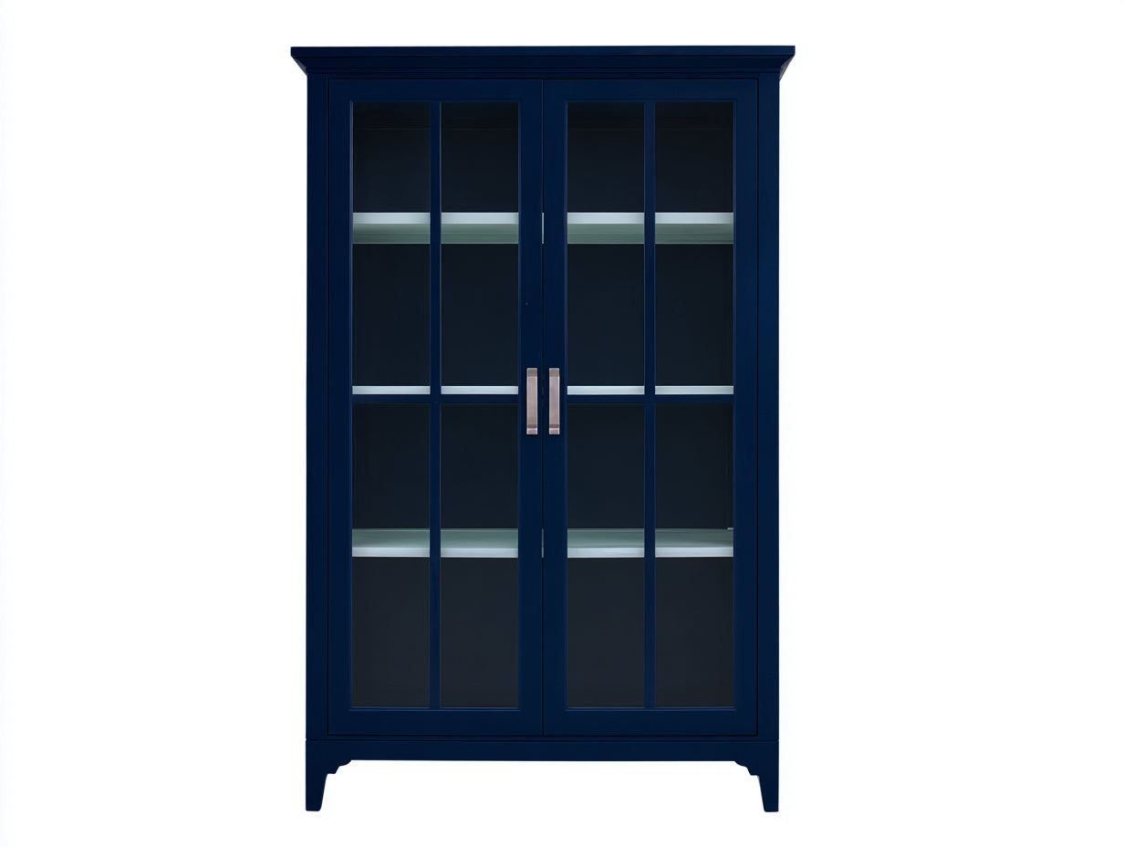 Vitrinas de madera y vidrio 100x40x180 cm - azul oscuro - estilo clásico con puertas acristaladas