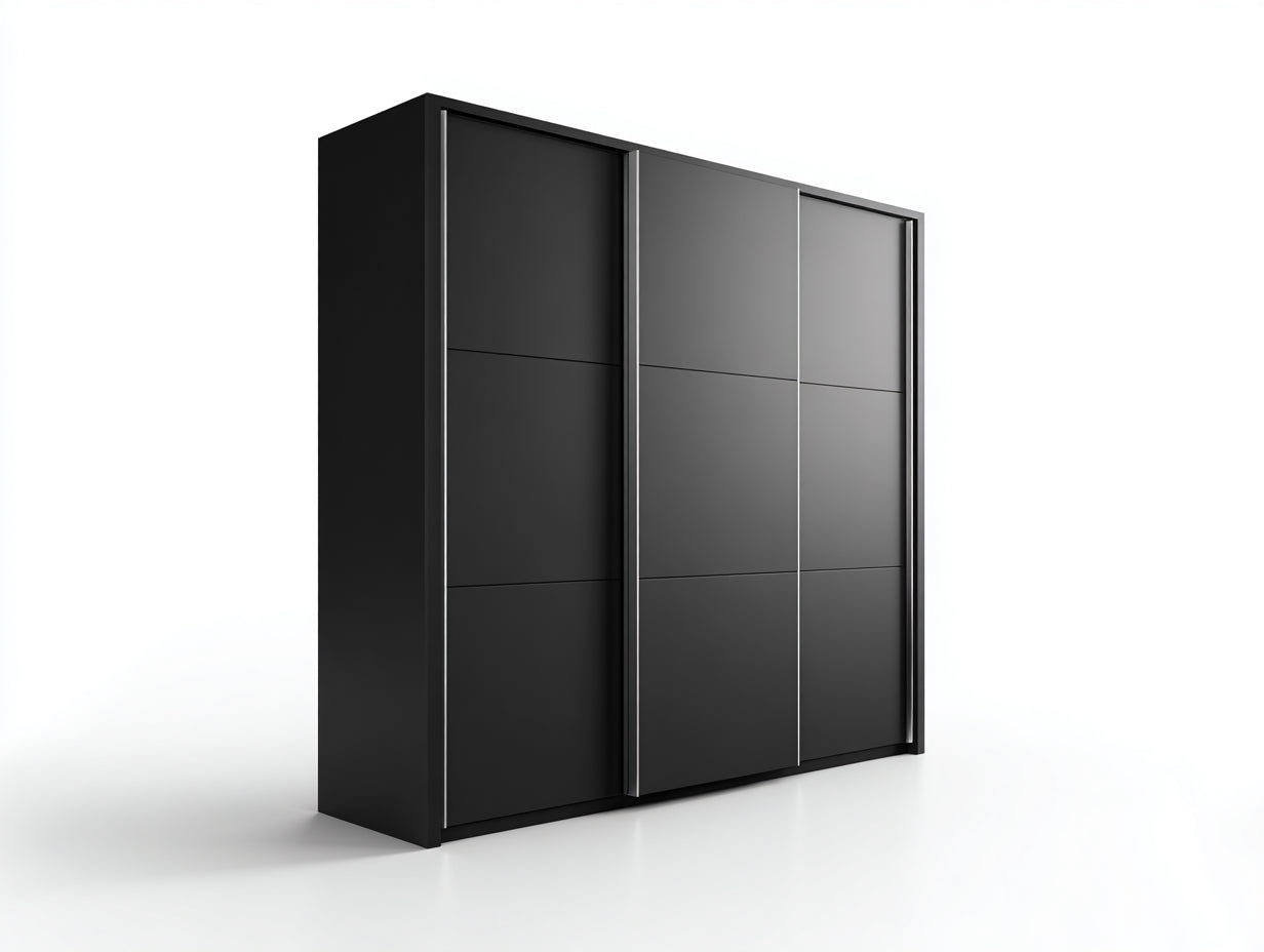 Armarios madera 180x60x200 cm - negro - diseño moderno con puertas correderas