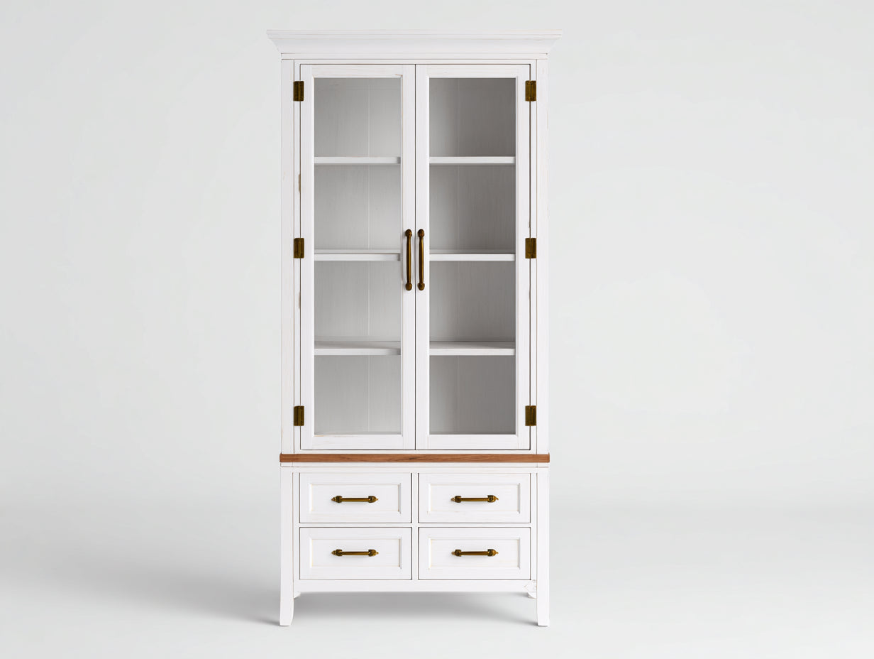 Vitrinas de madera y vidrio 85x38x185 cm - blanco-marrón - estilo clásico con cajones