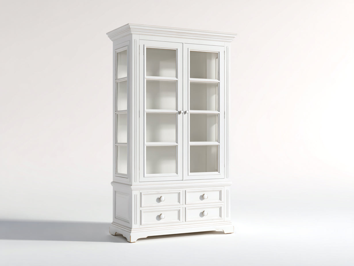 Vitrinas de madera técnica 96x43x196 cm - blanco mate - diseño clásico para salón