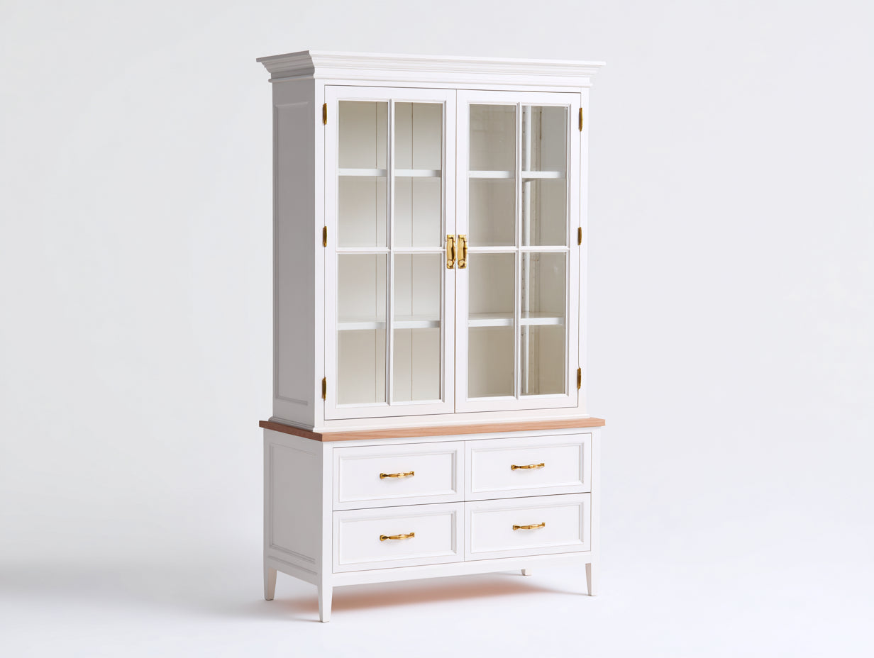 Vitrinas de madera y vidrio 110x42x185 cm - blanco-marrón - estilo clásico con cajones